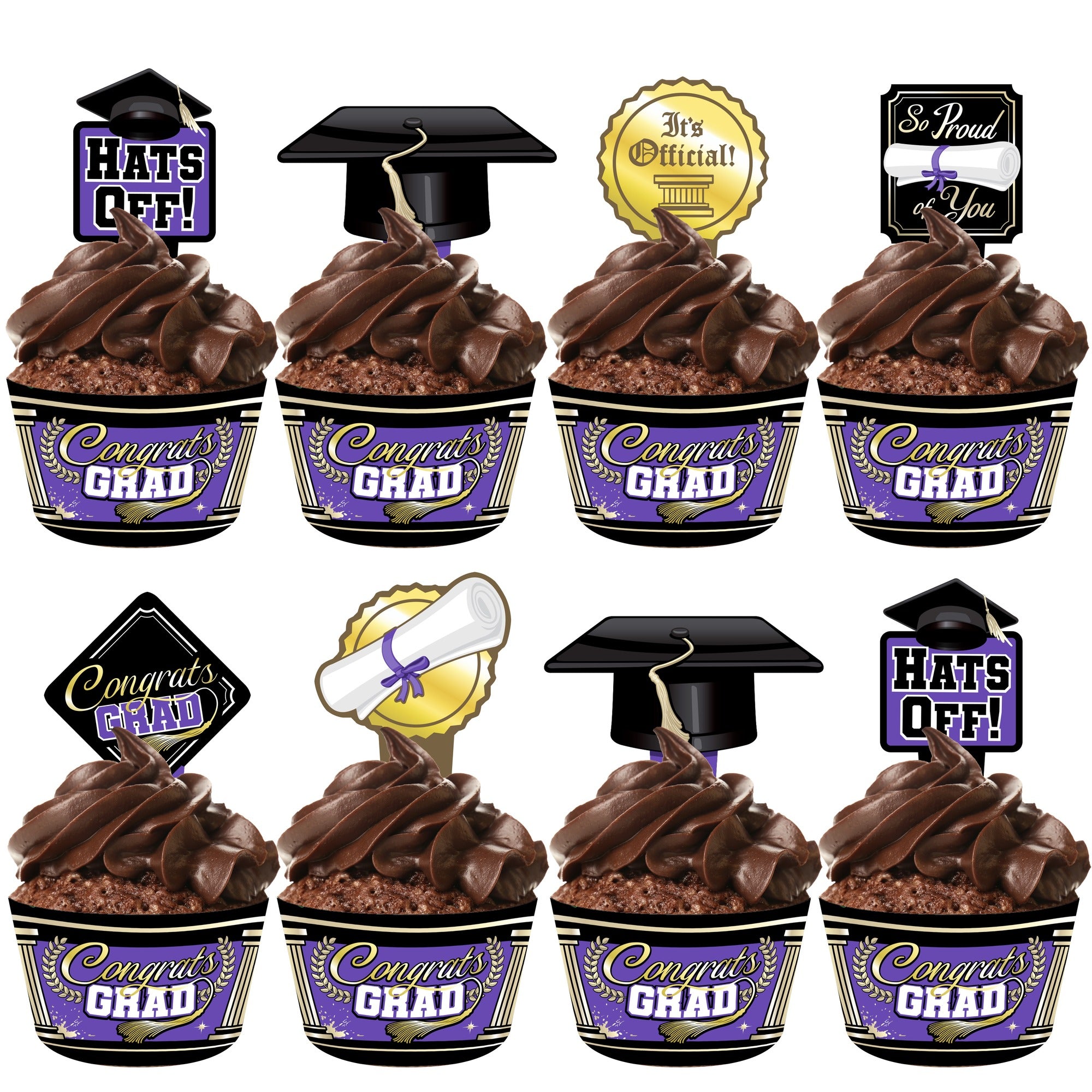 Purple Graduation Cupcake Toppers & Purple Graduation Cupcake Wrappers