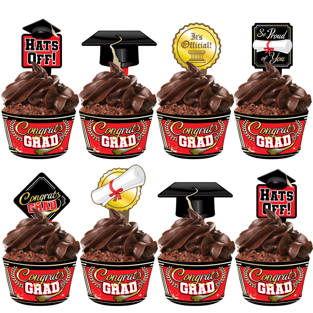 Red Graduation Cupcake Toppers & Red Graduation Cupcake Wrappers
