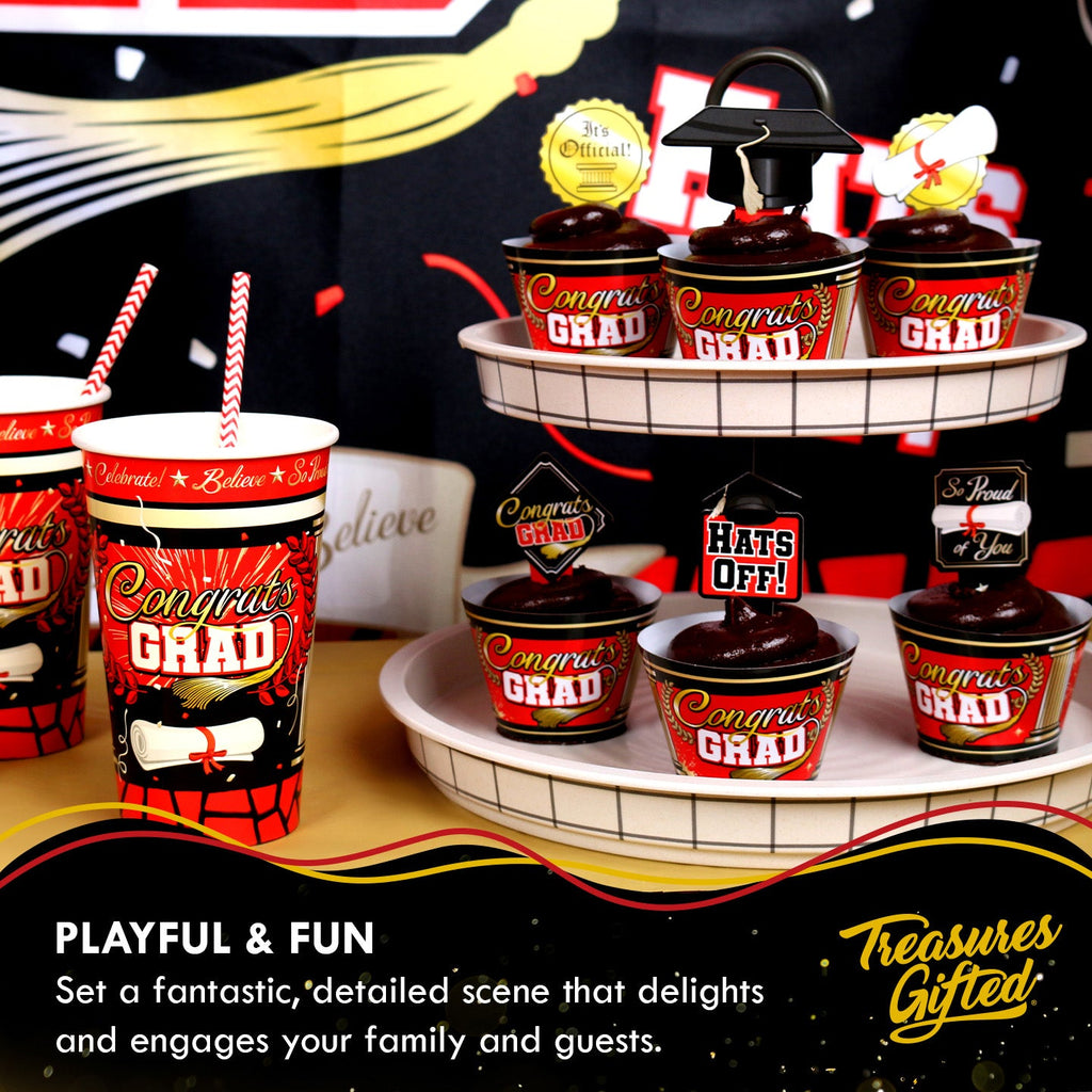 Red Graduation Cupcake Toppers & Red Graduation Cupcake Wrappers