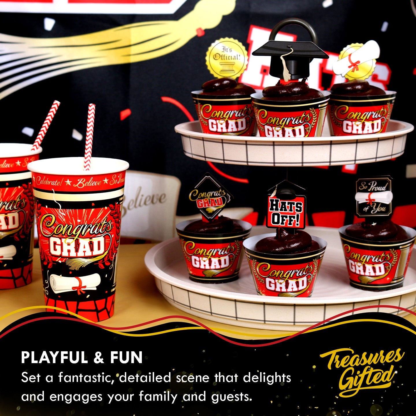 Red Graduation Cupcake Toppers & Red Graduation Cupcake Wrappers