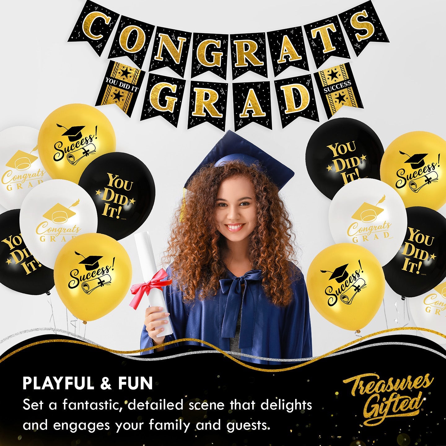 Gold Graduation Banner - Black and Gold Graduation Party Decorations