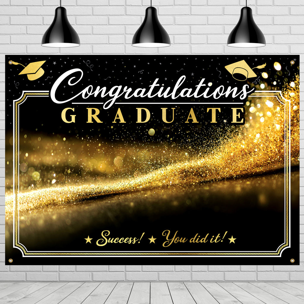 Gold Graduation Backdrop - Gold Graduation Party Supplies