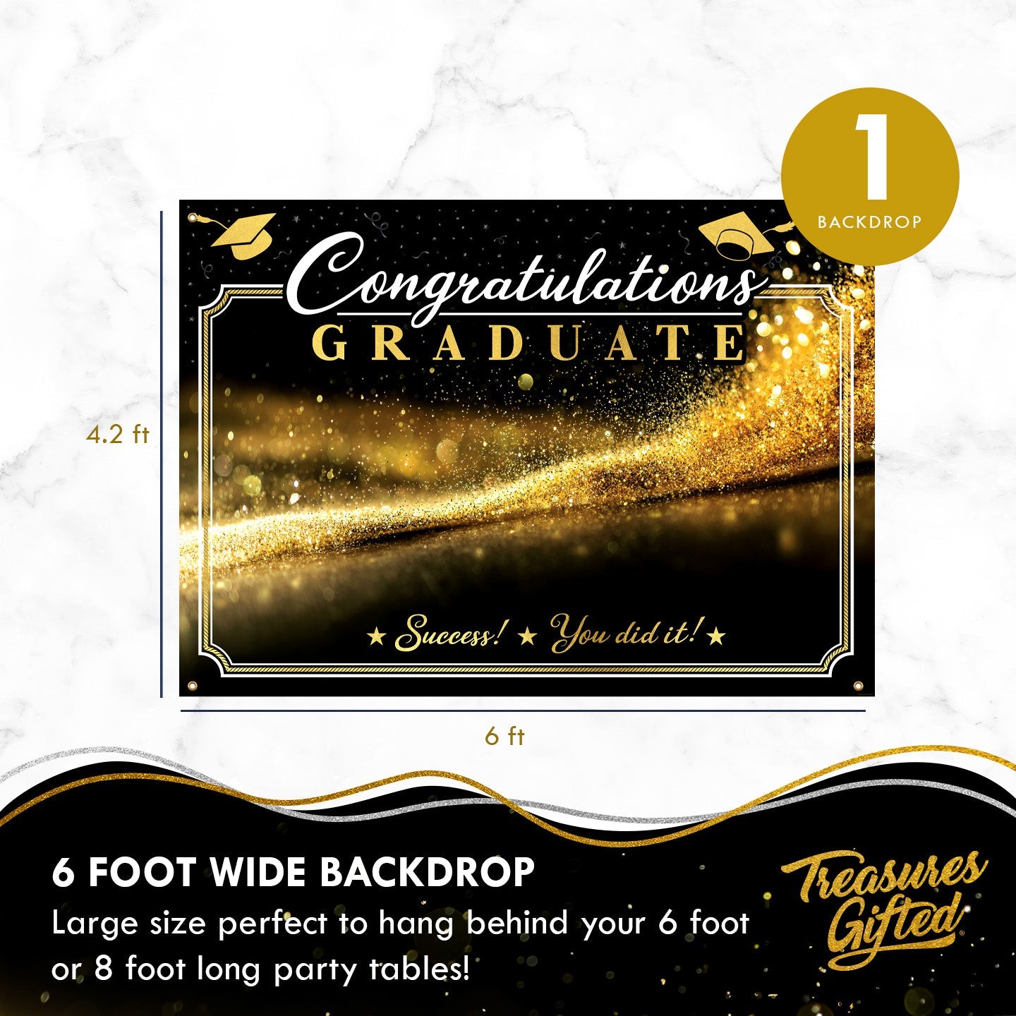 Gold Graduation Backdrop - Gold Graduation Party Supplies