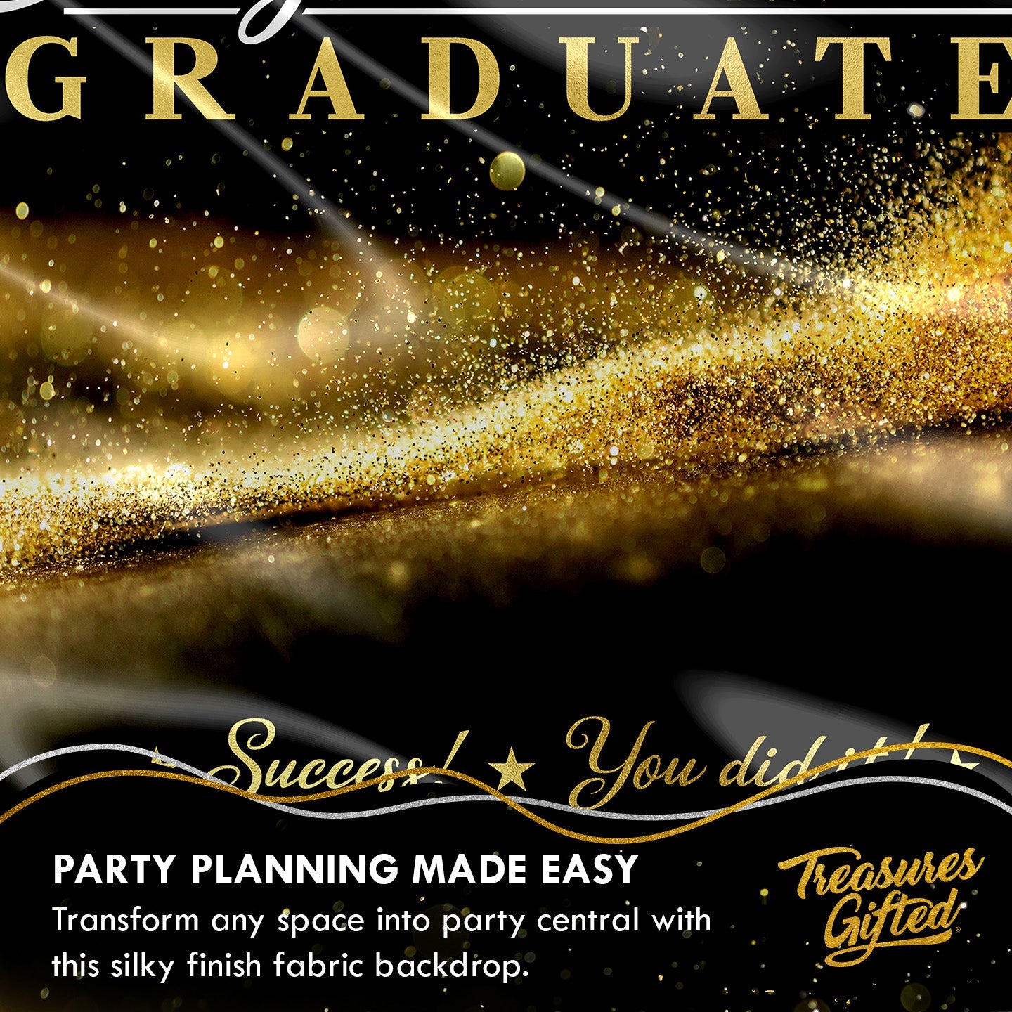 Gold Graduation Backdrop - Gold Graduation Party Supplies