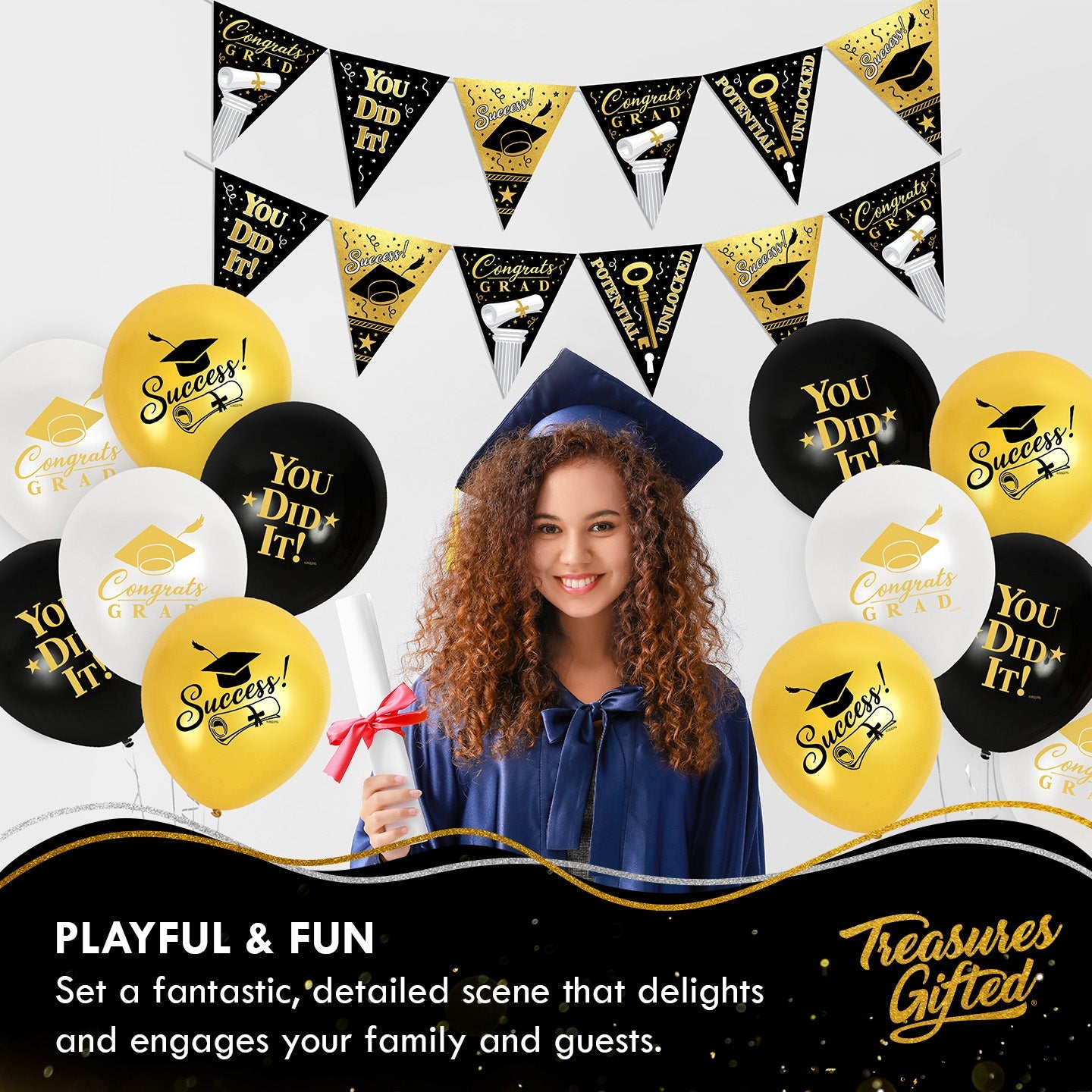 Gold Graduation Banner Pennant - Black and Gold Graduation Party Decorations