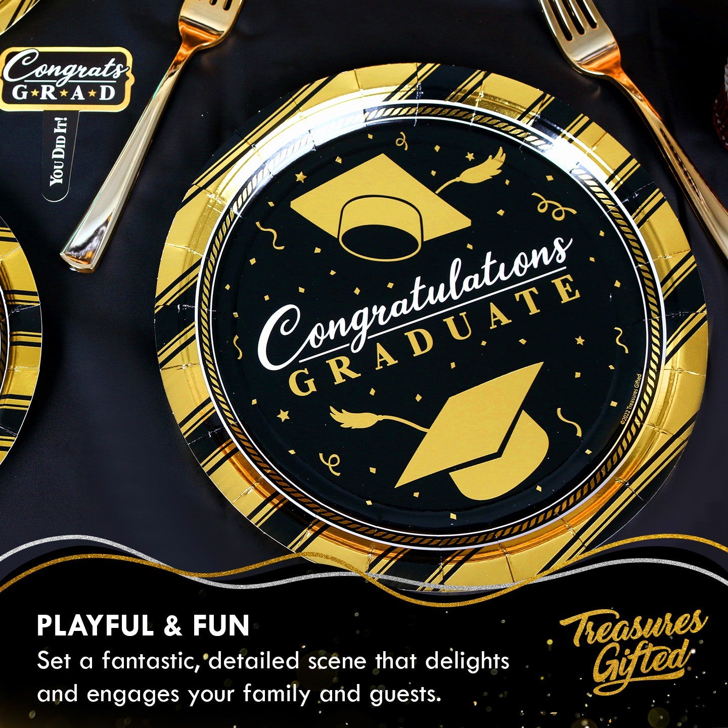 Gold Graduation Plates 9in - Gold Graduation Party Supplies