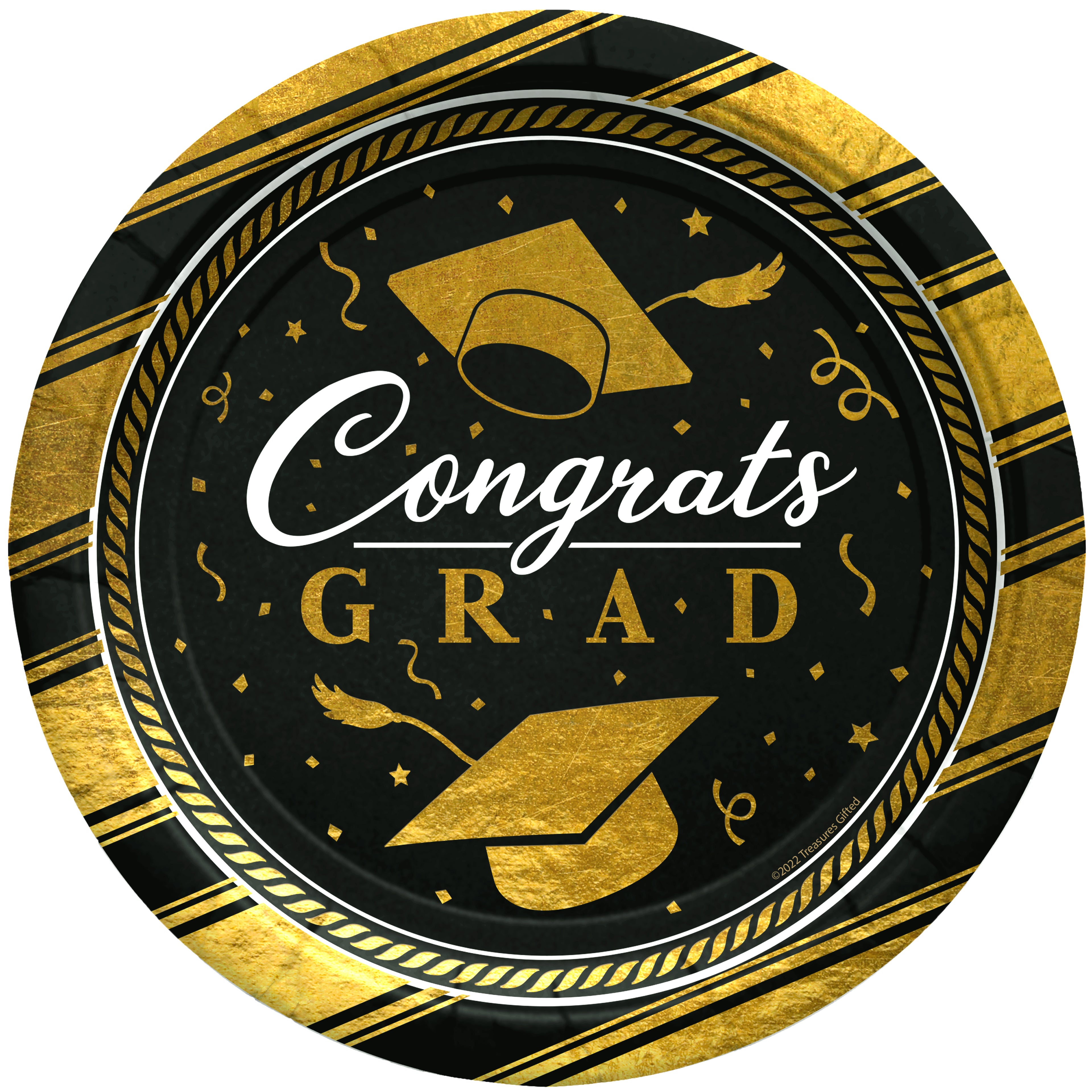 Gold Graduation Plates 7in - Gold Graduation Party Supplies