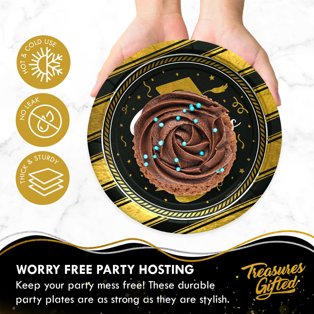 Gold Graduation Plates 7in - Gold Graduation Party Supplies