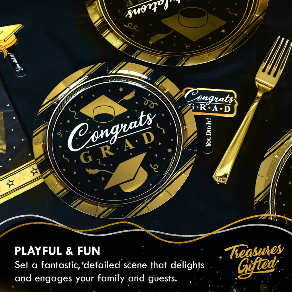 Gold Graduation Plates 7in - Gold Graduation Party Supplies