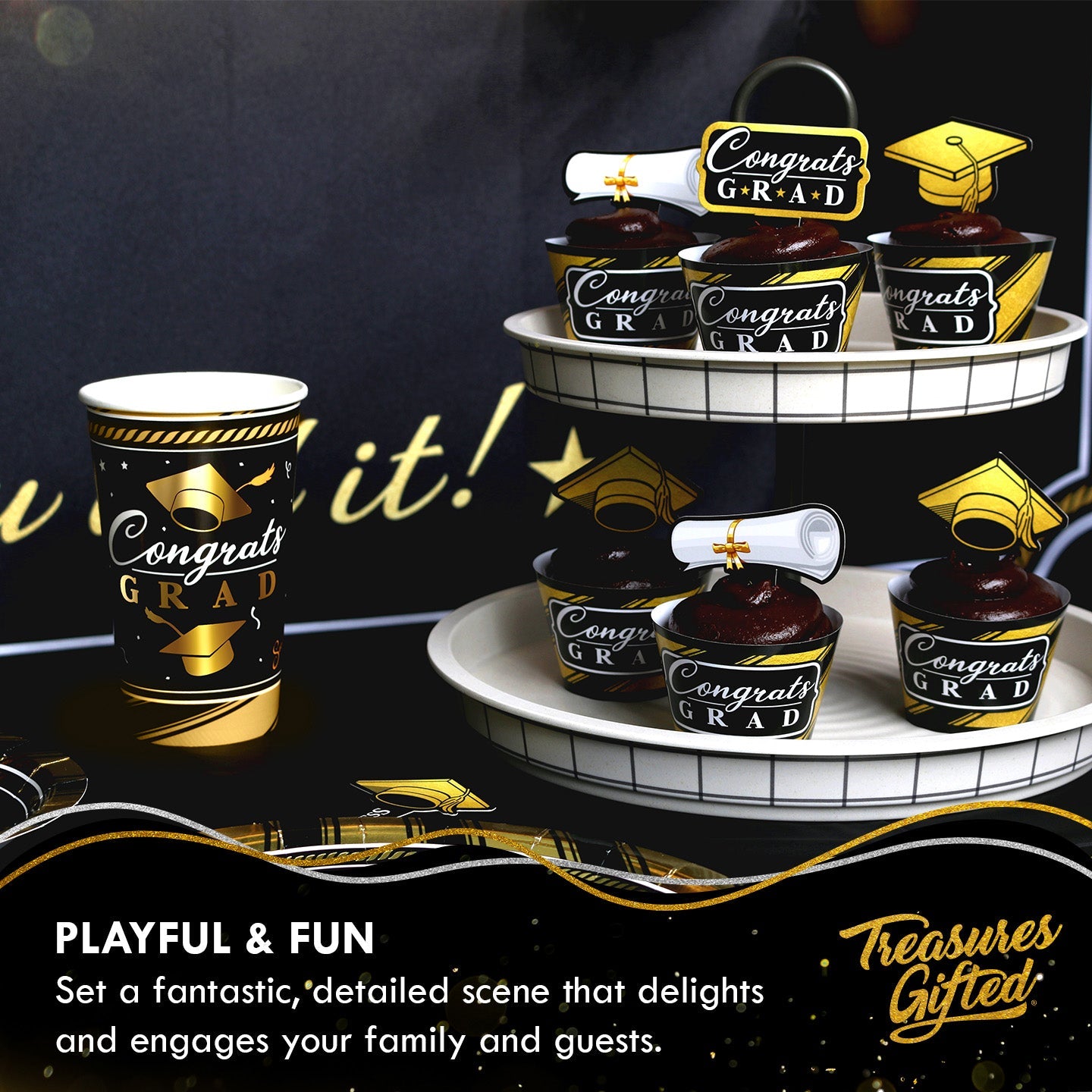 Gold Graduation Cups - Gold Graduation Party Supplies