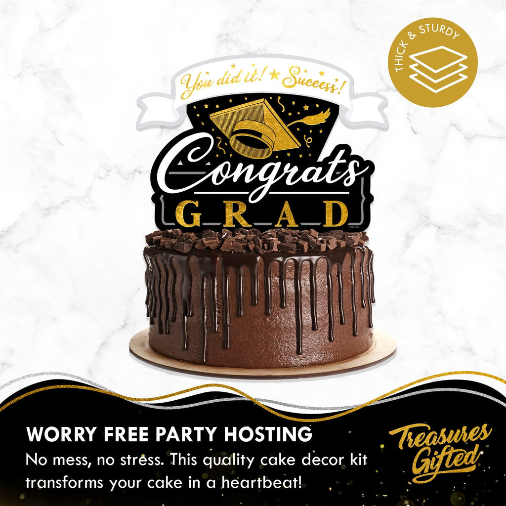 Gold Graduation Cake Topper - Gold Graduation Party Supplies