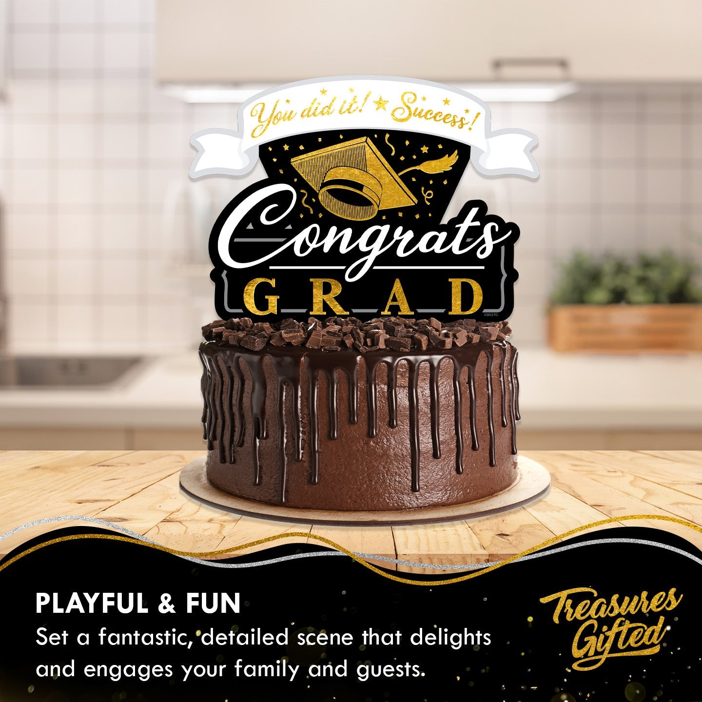 Gold Graduation Cake Topper - Gold Graduation Party Supplies