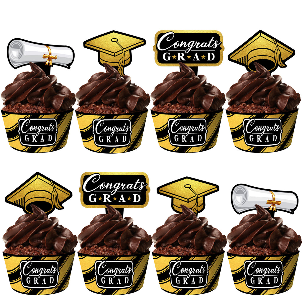 Gold Graduation Cupcake Toppers & Gold Graduation Cupcake Wrappers