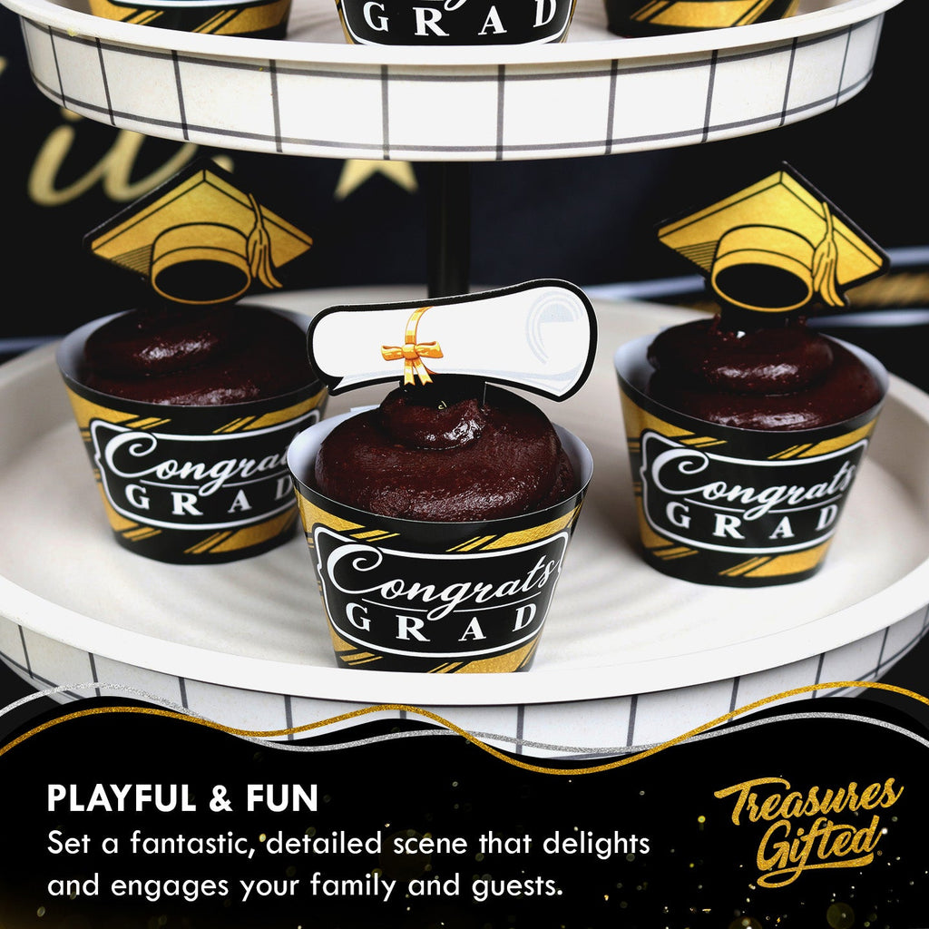 Gold Graduation Cupcake Toppers & Gold Graduation Cupcake Wrappers