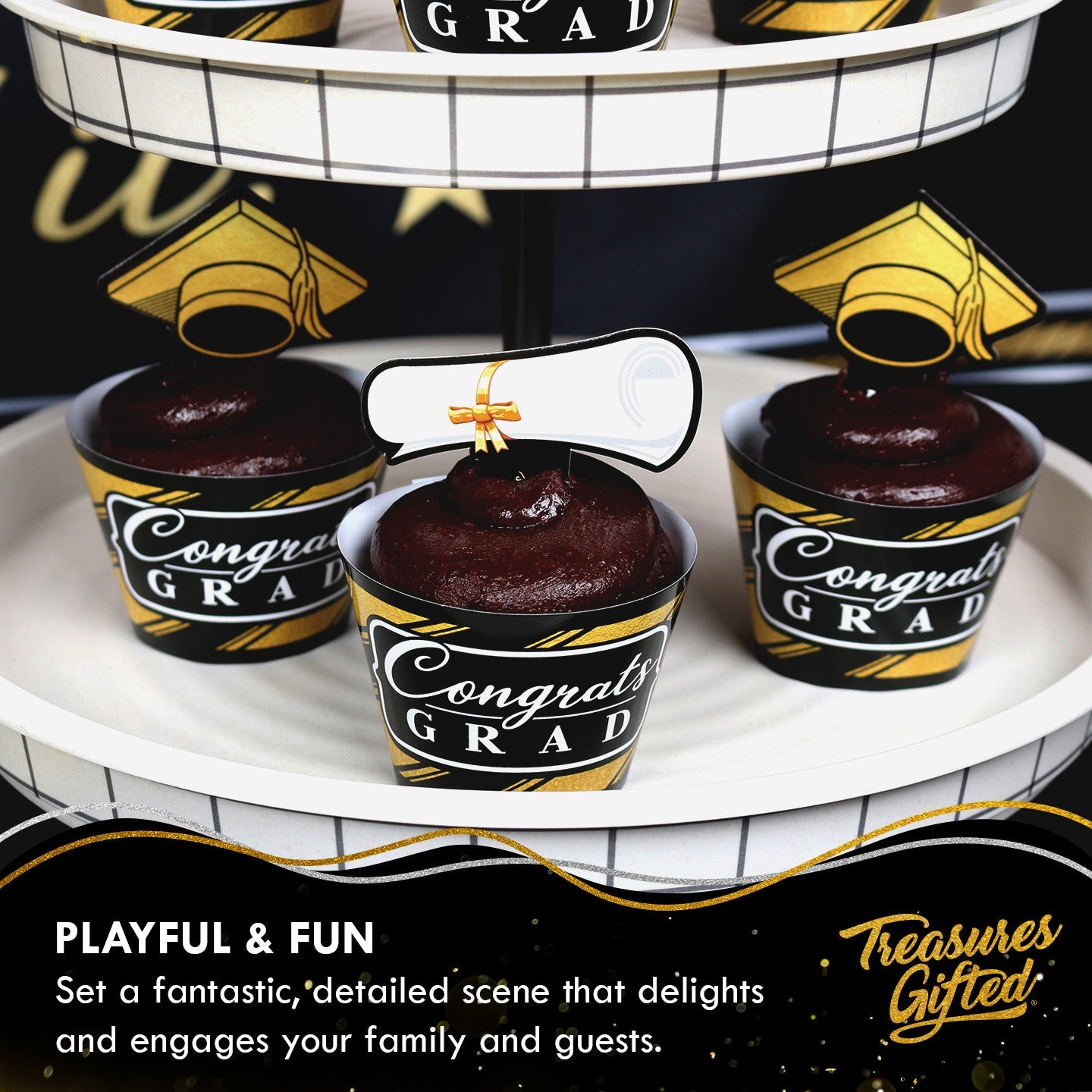 Gold Graduation Cupcake Toppers & Gold Graduation Cupcake Wrappers