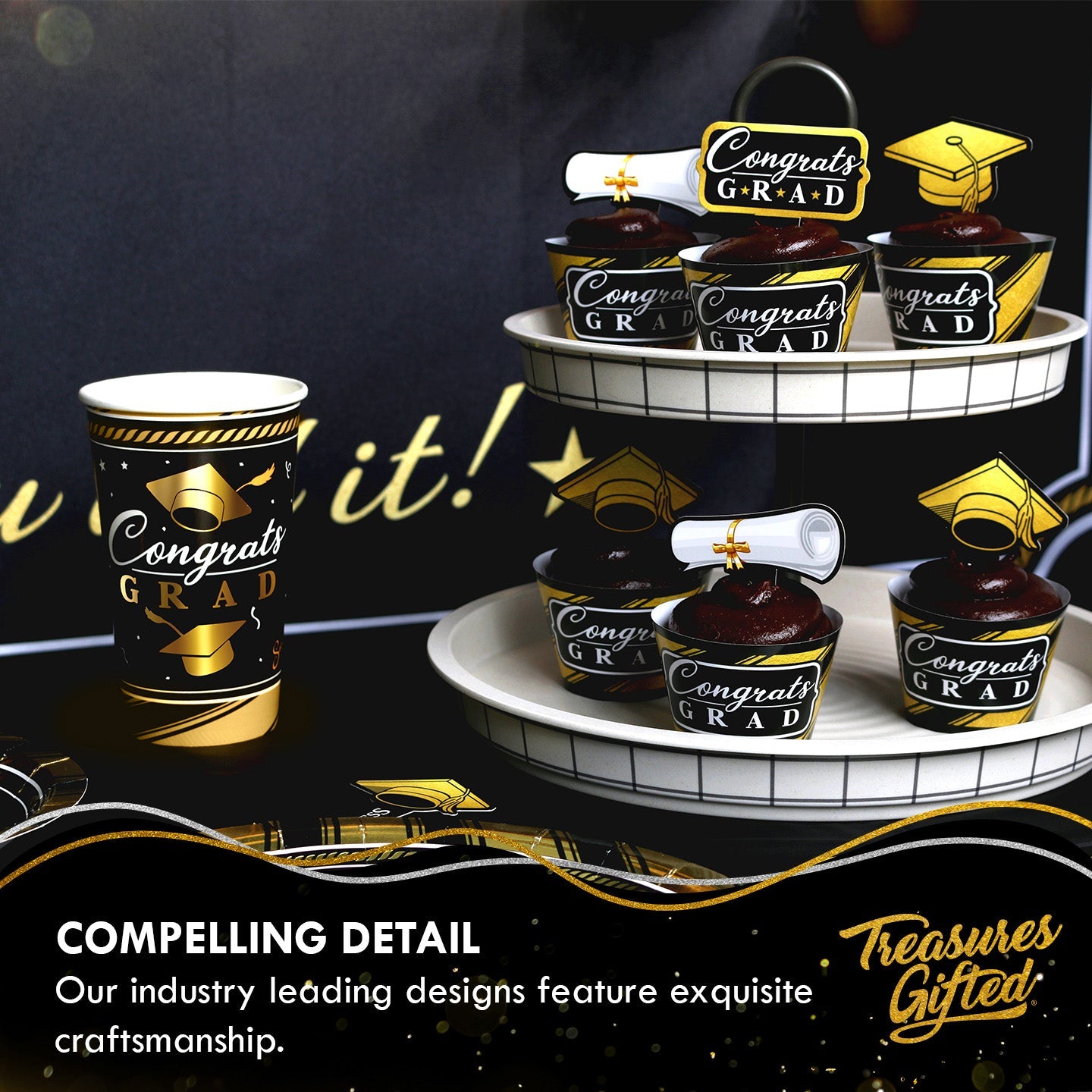 Gold Graduation Cupcake Toppers & Gold Graduation Cupcake Wrappers