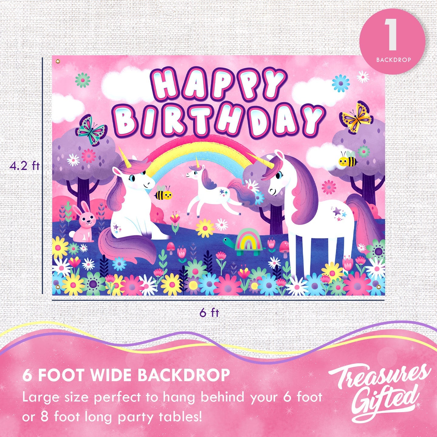 Unicorn Backdrop - Rainbow Unicorn Party Supplies