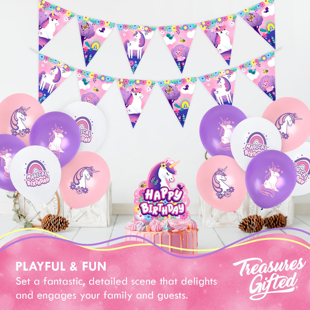 Unicorn Birthday Banner Pennant - Rainbow Unicorn Party Supplies