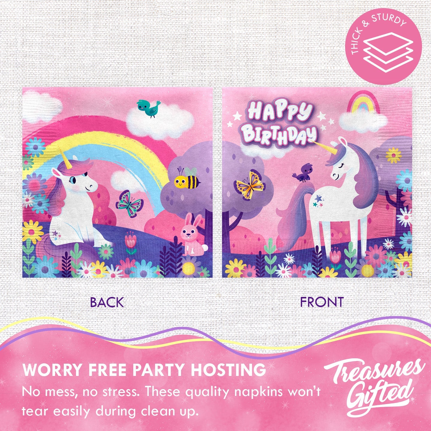 Unicorn Napkins - Rainbow Unicorn Party Supplies