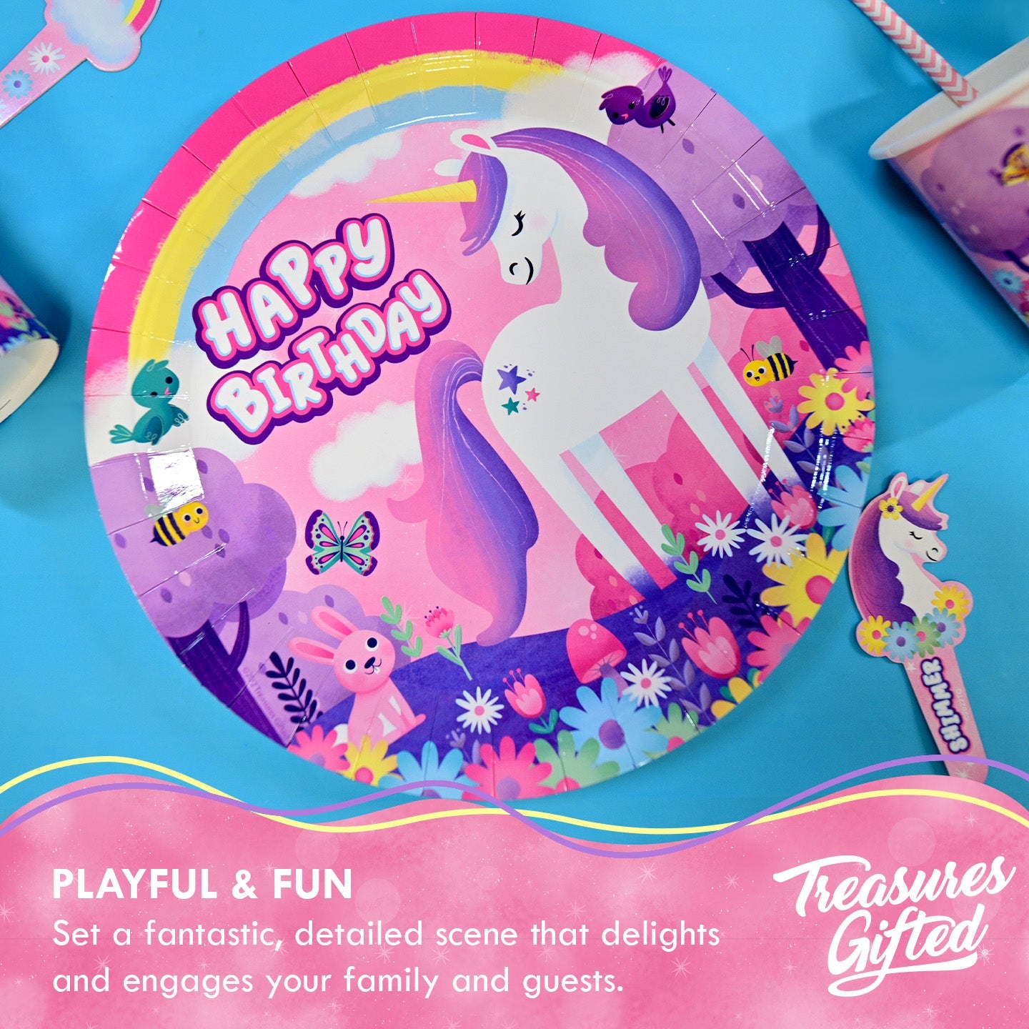 Unicorn Plates 9in - Rainbow Unicorn Party Supplies