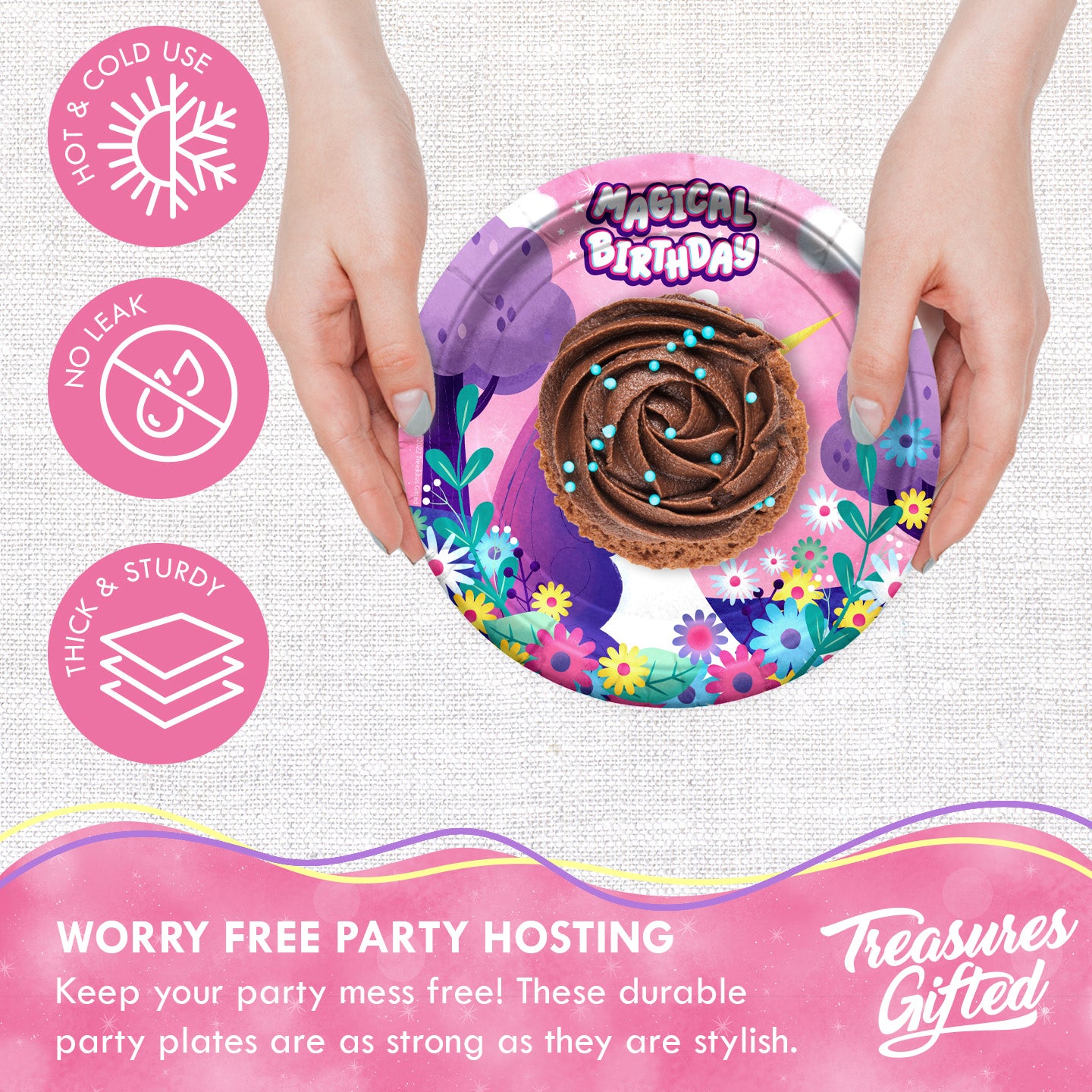 Unicorn Plates 7in - Rainbow Unicorn Party Supplies