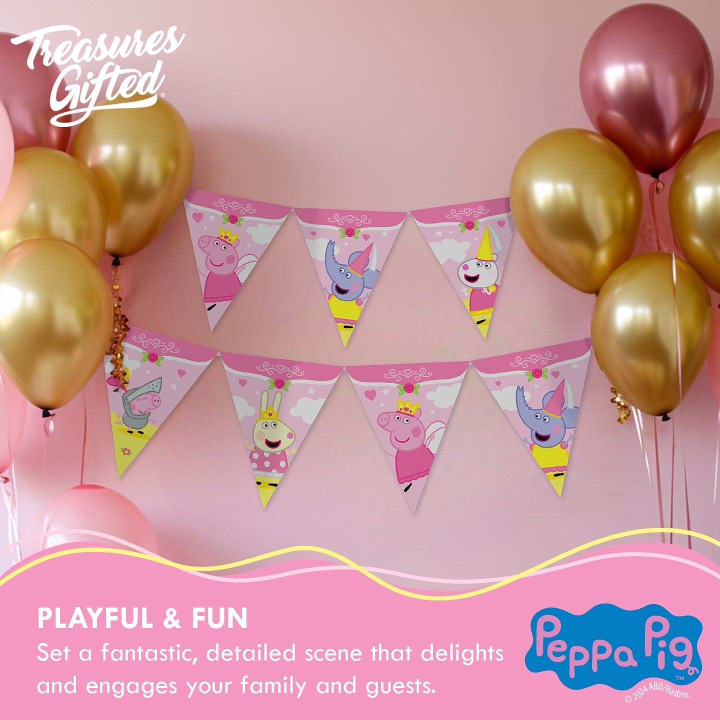 Princess Peppa Pig Banner Pennant - Princess Peppa Pig Party Supplies