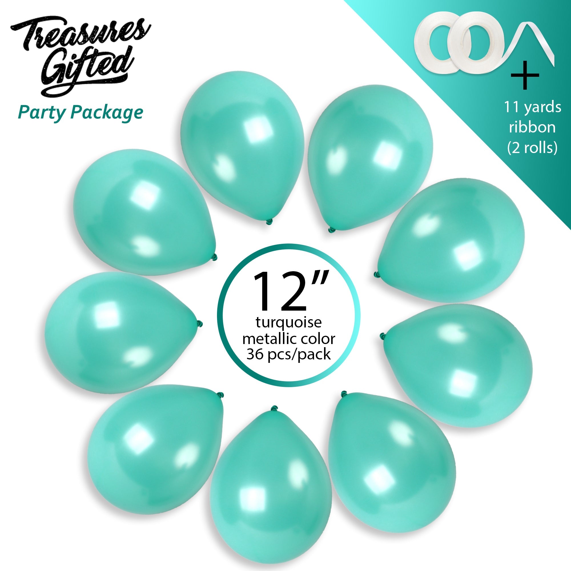 Pearlescent Turquoise Balloons - 12 Inch Latex Balloons