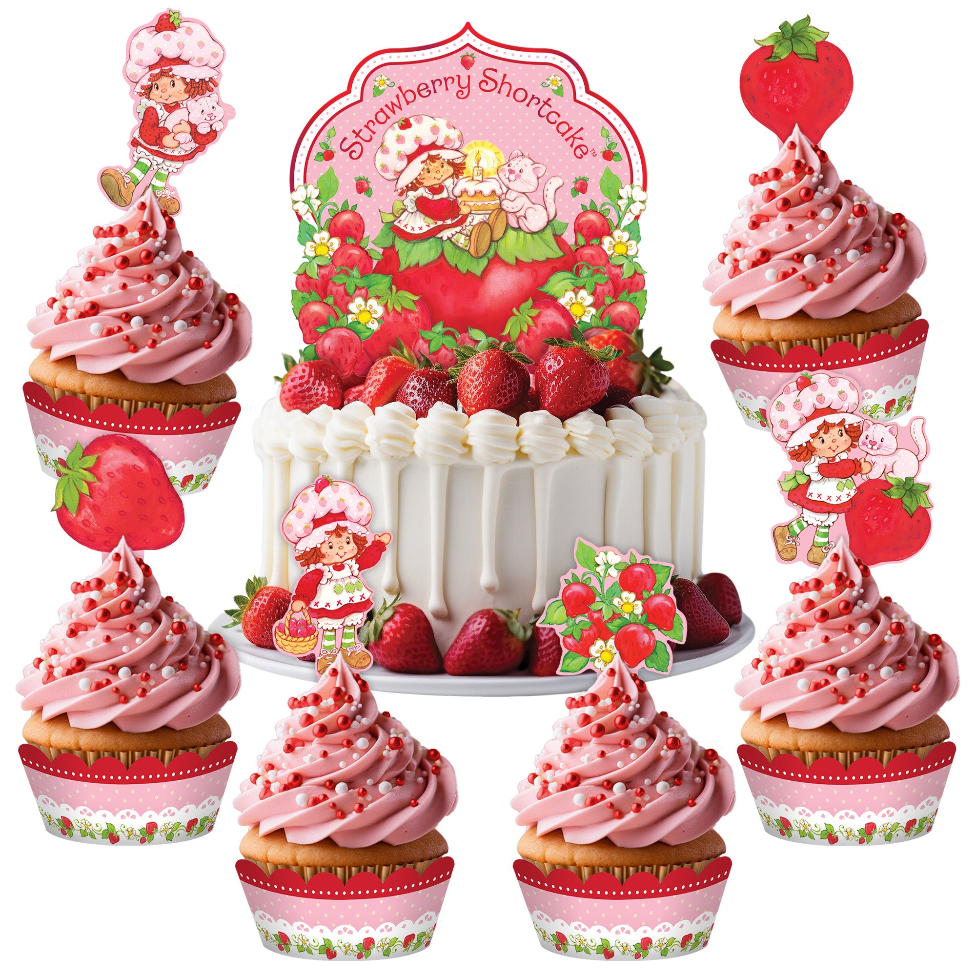 Strawberry Shortcake Cake Topper & Strawberry Shortcake Cupcake Toppers Kit