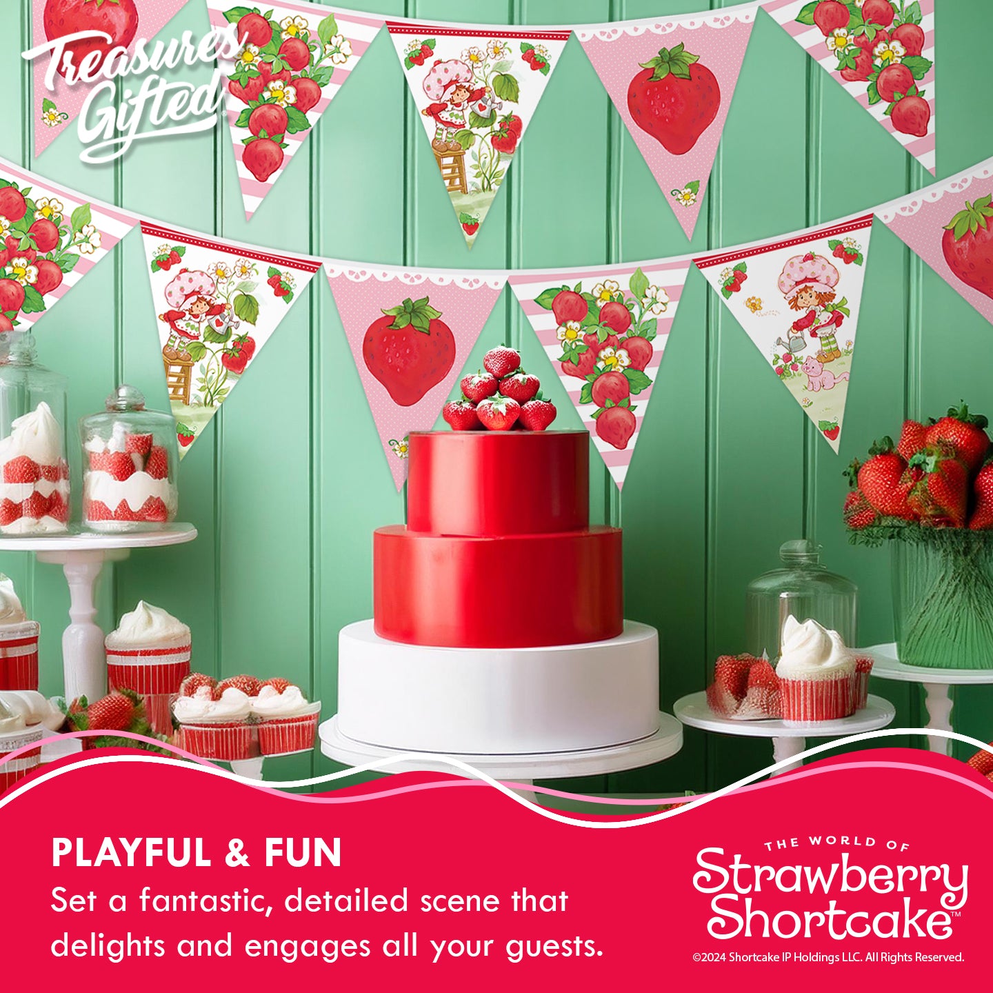 Strawberry Shortcake Birthday Banner Pennant - Strawberry Shortcake Birthday Supplies