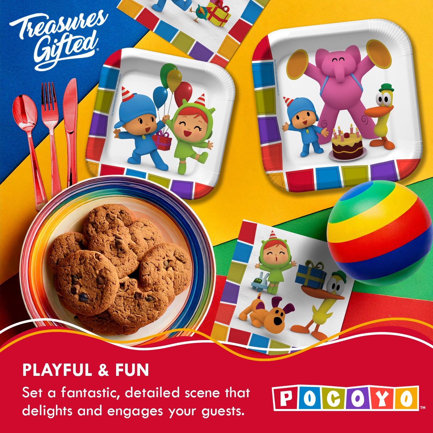 Pocoyo Birthday Party Supplies Tableware Starter Set for 24 Guests