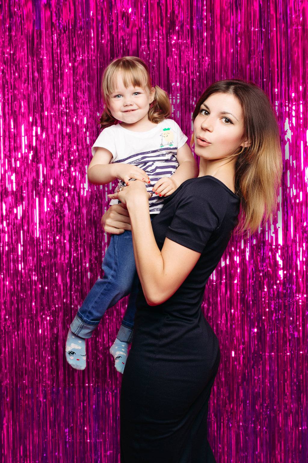 Magenta Pink Foil Fringe Curtain - 3ft x 8ft Tinsel Curtain
