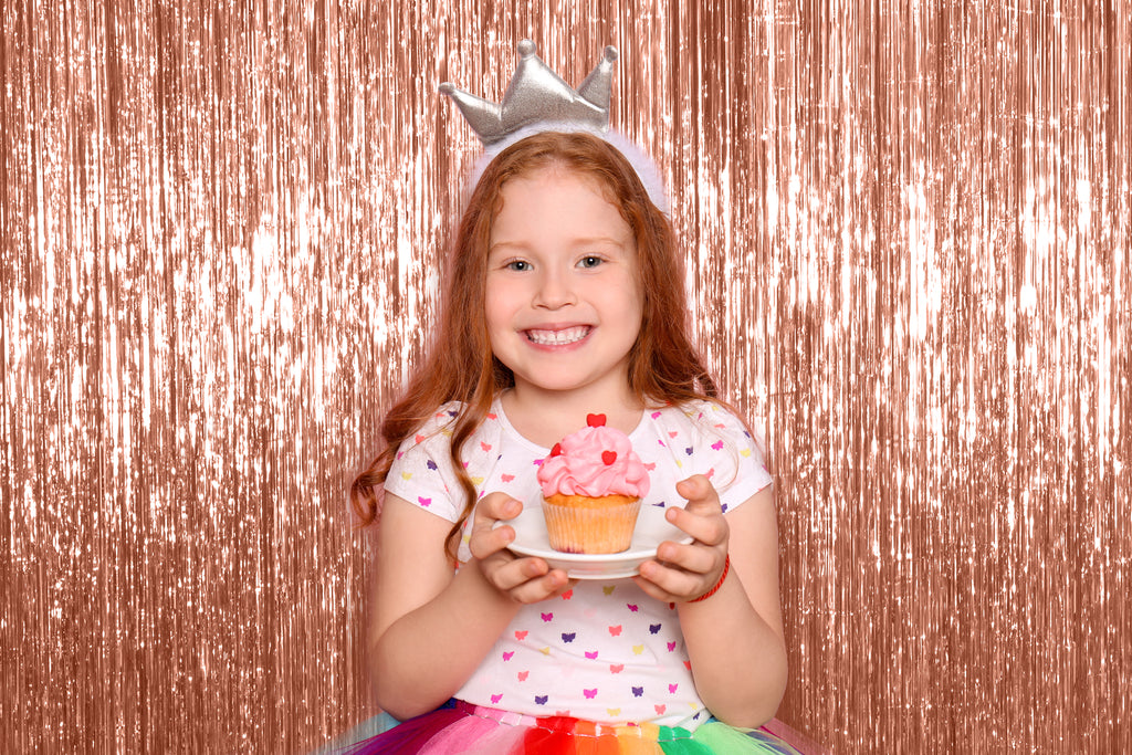 Rose Gold Foil Fringe Curtain - 3ft x 8ft Tinsel Curtain