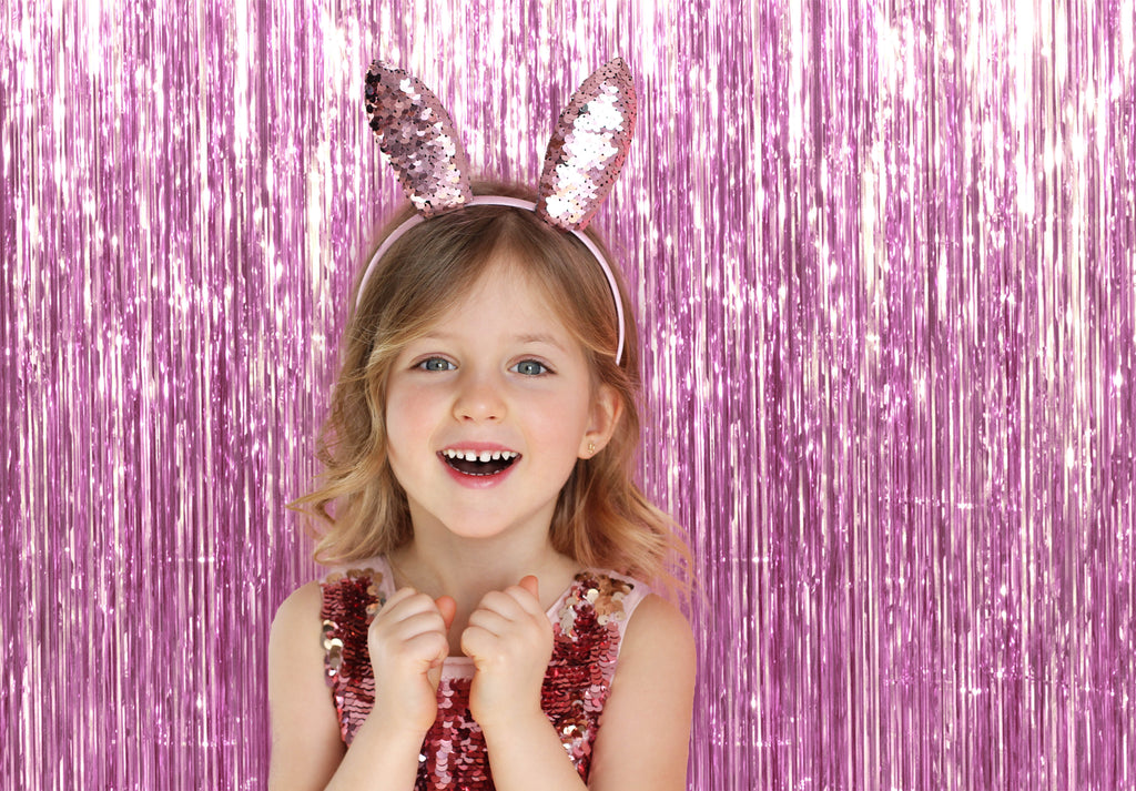 Light Pink Foil Fringe Curtain - 3ft x 8ft Tinsel Curtain