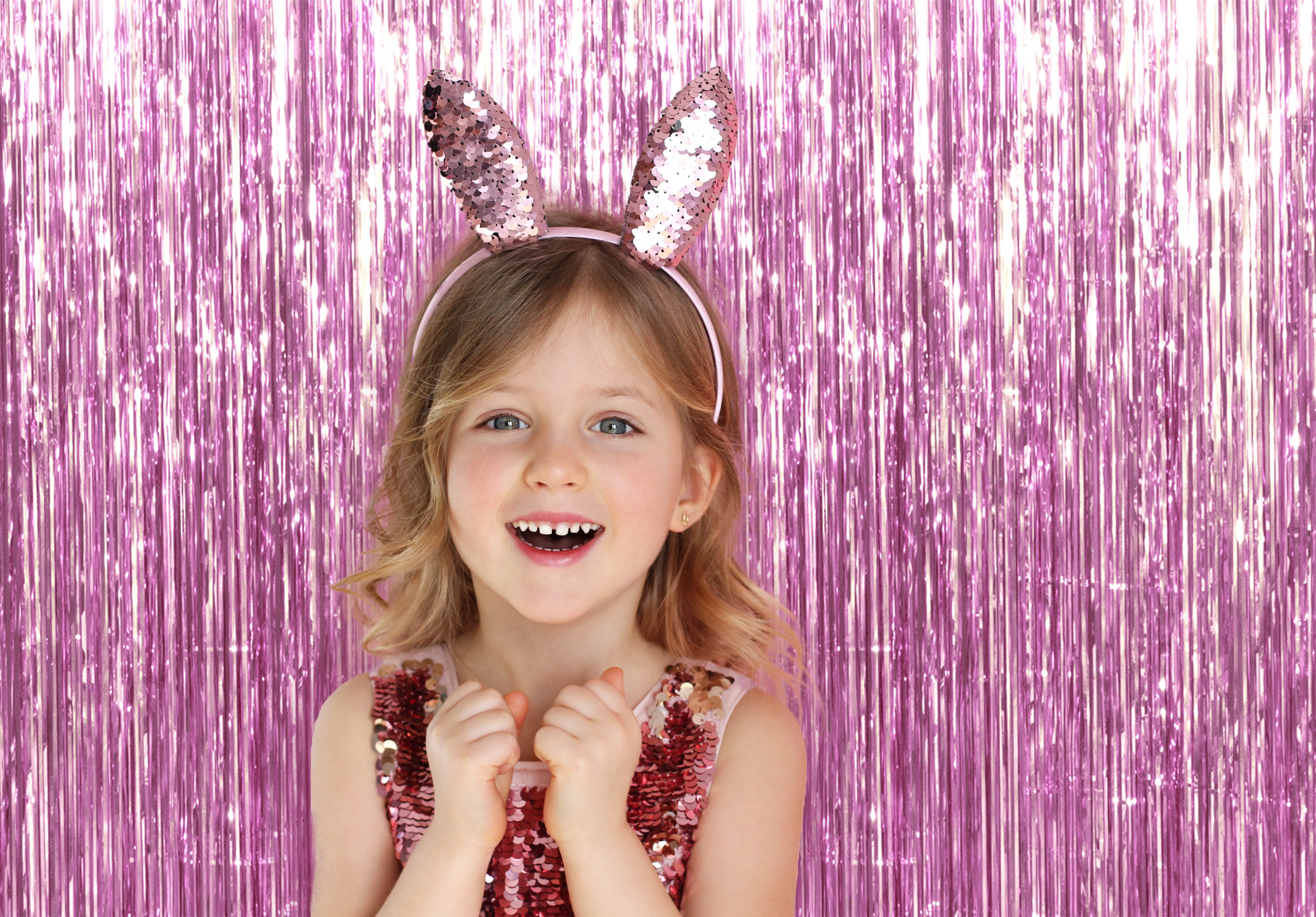 Light Pink Foil Fringe Curtain - 3ft x 8ft Tinsel Curtain