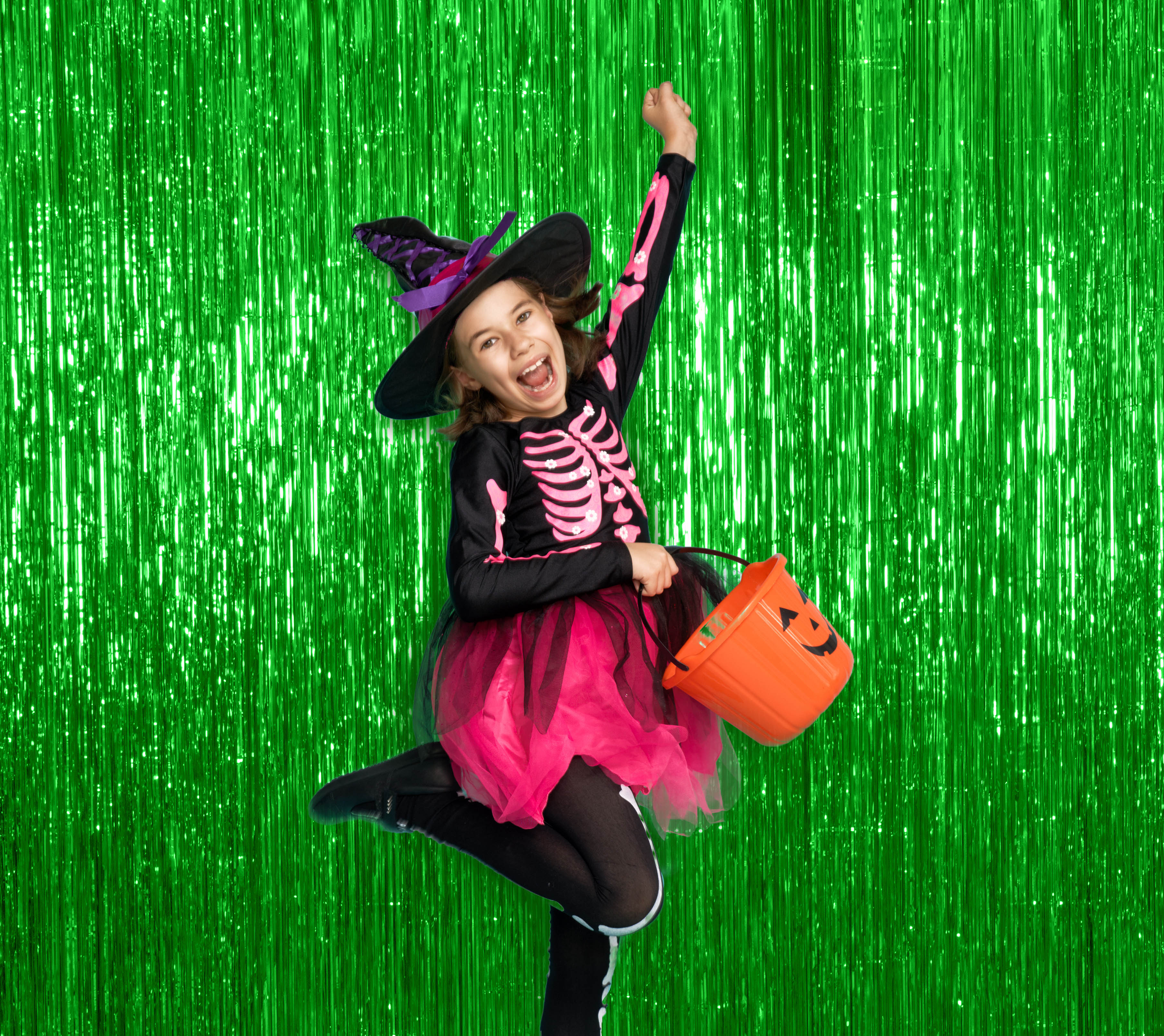 Green Foil Fringe Curtain - 3ft x 8ft Tinsel Curtain