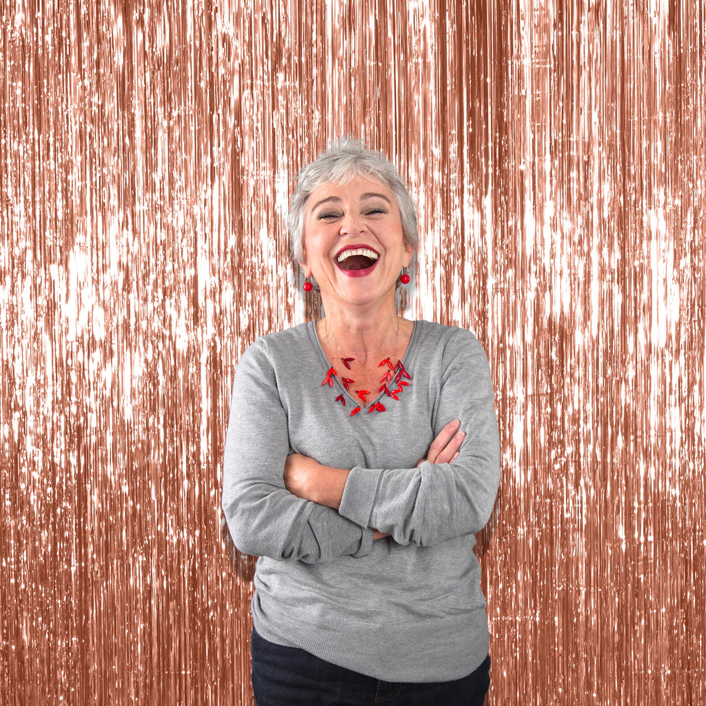 Rose Gold Foil Fringe Curtain - 3ft x 8ft Tinsel Curtain