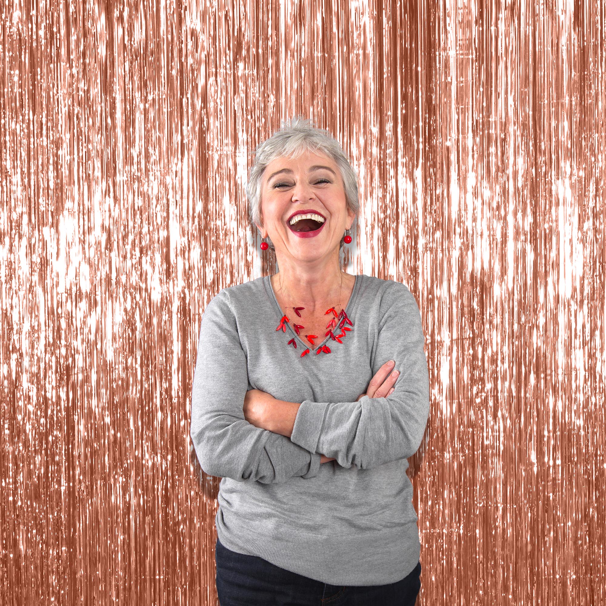 Rose Gold Foil Fringe Curtain - 3ft x 8ft Tinsel Curtain