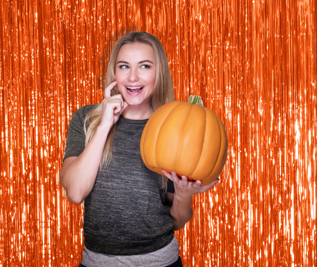 Orange Foil Fringe Curtain - 3ft x 8ft Tinsel Curtain