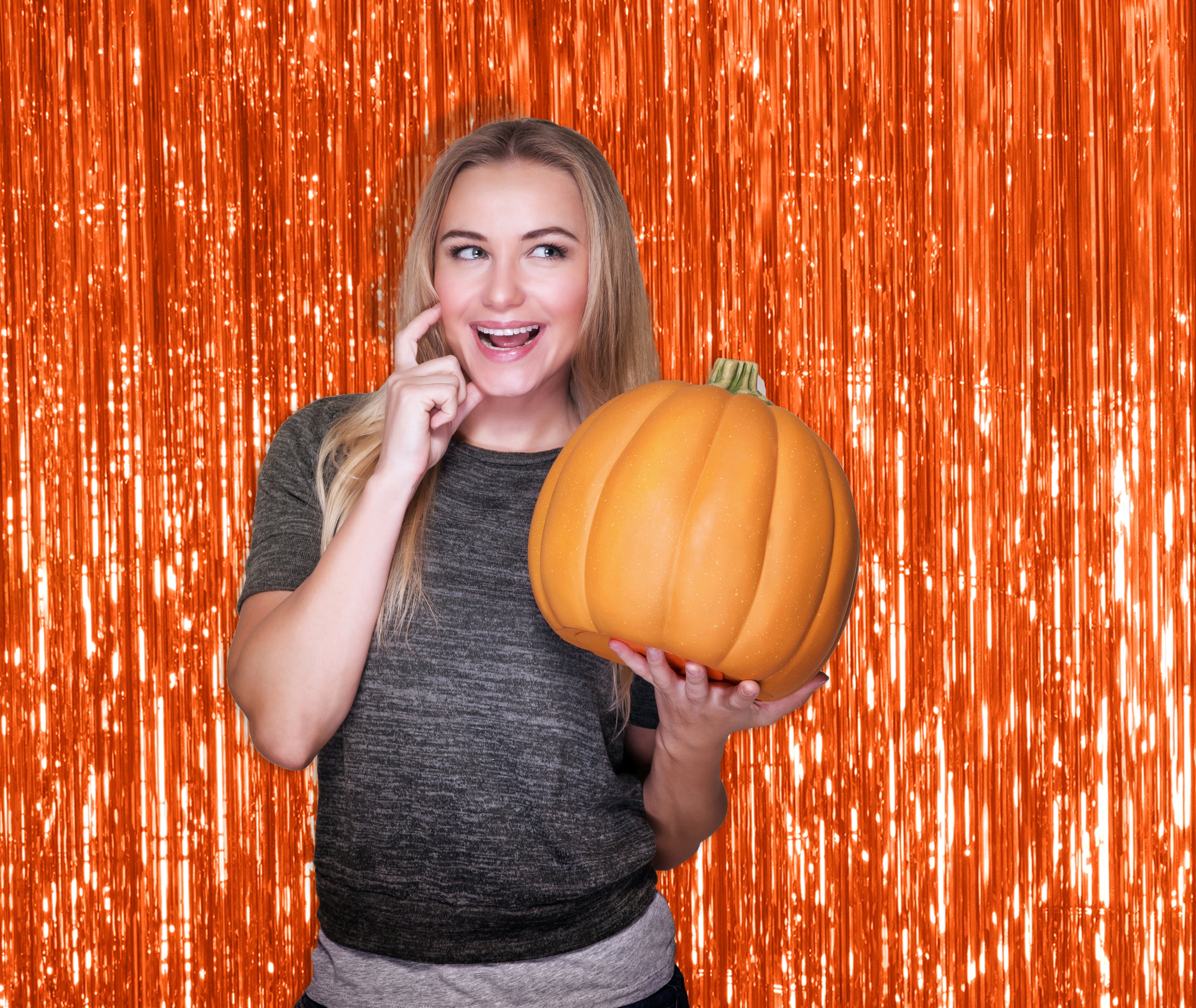 Orange Foil Fringe Curtain - 3ft x 8ft Tinsel Curtain