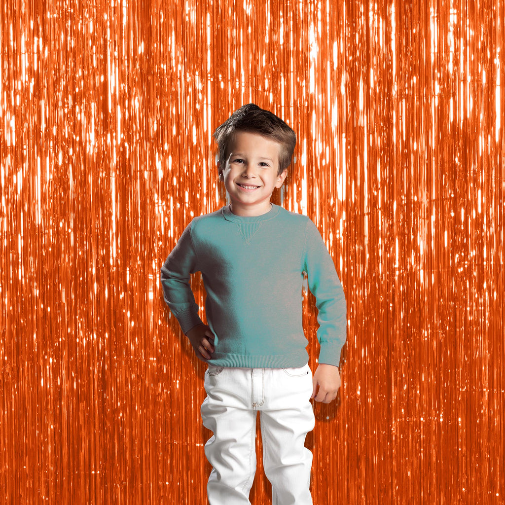 Orange Foil Fringe Curtain - 3ft x 8ft Tinsel Curtain