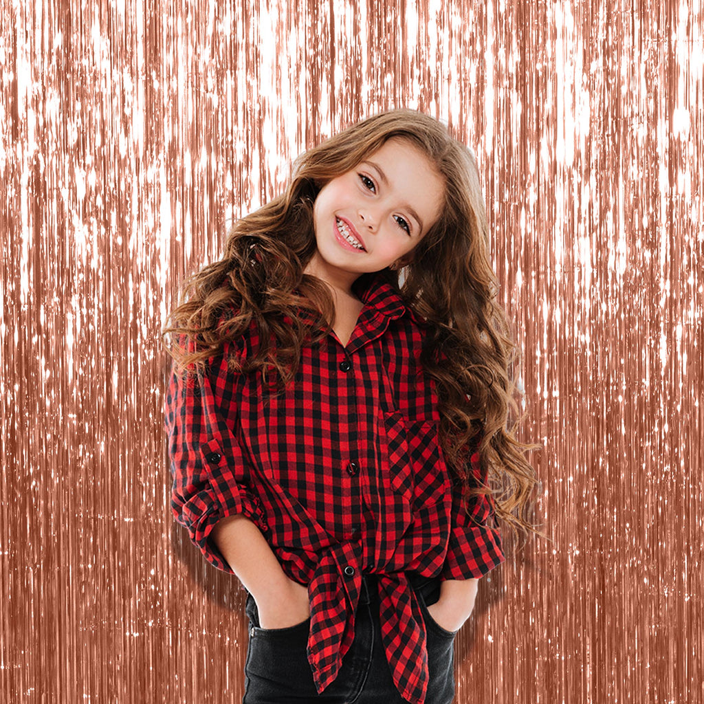 Rose Gold Foil Fringe Curtain - 3ft x 8ft Tinsel Curtain
