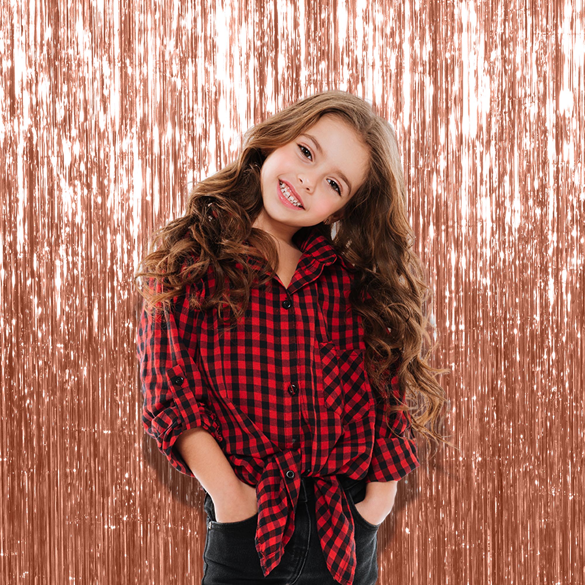 Rose Gold Foil Fringe Curtain - 3ft x 8ft Tinsel Curtain